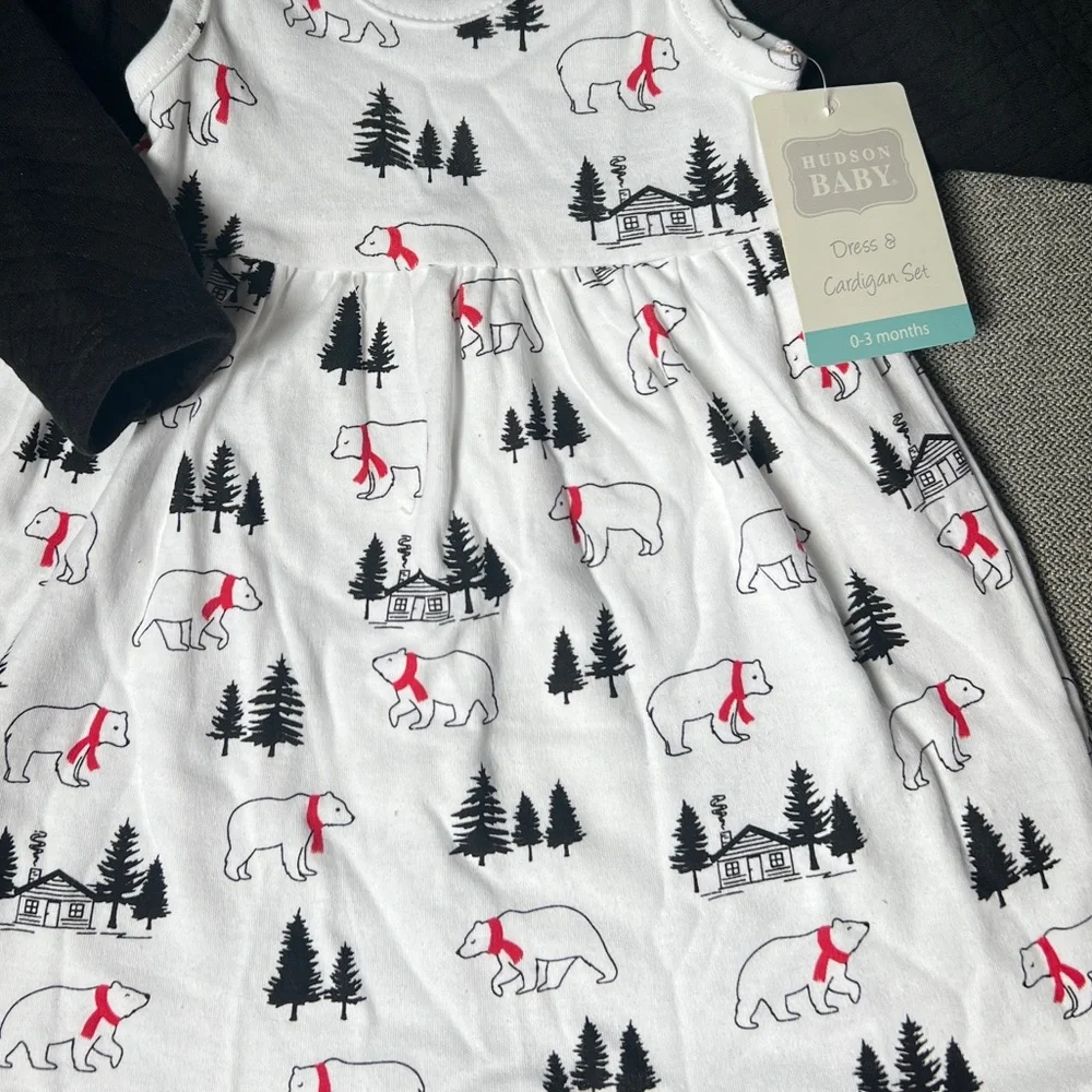 0-3 Month Hudson Baby Girl cute Dress with cardigan great for the holidays